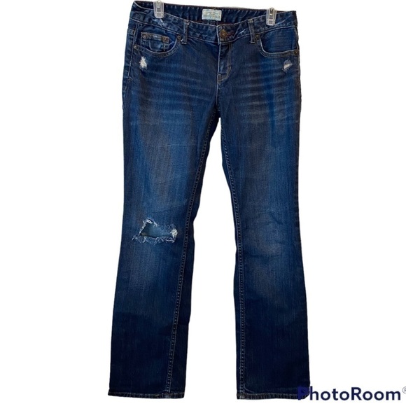 Vintage AEROPOSTALE Chelsea Bootcut Distressed Dark Wash Jeans Size 7/8 - Picture 2 of 8